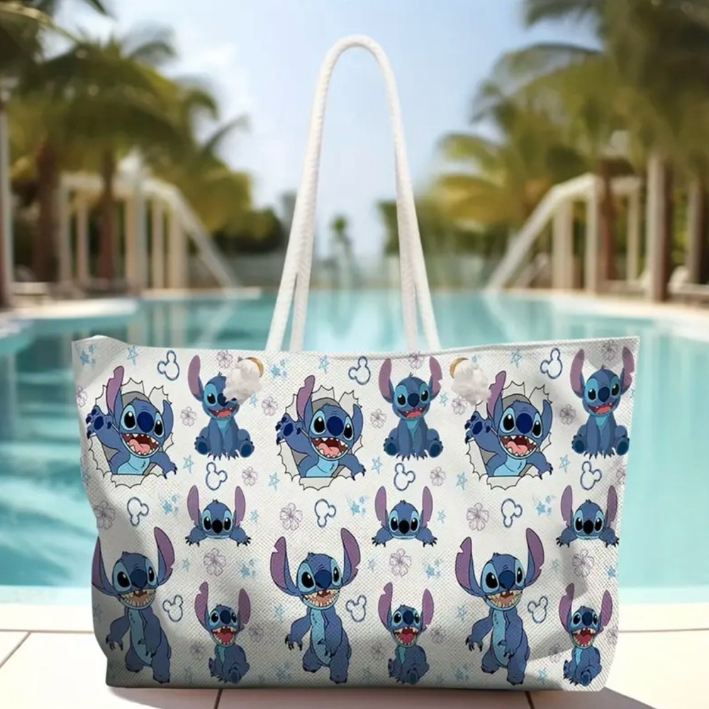 White and Blue Stitch Character Tote Bag